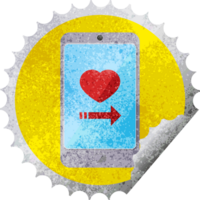 dating app on cell phone graphic   illustration round sticker stamp png