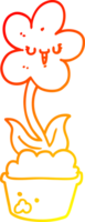 warm gradient line drawing of a cute cartoon flower png