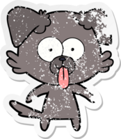 distressed sticker of a cartoon dog with tongue sticking out png