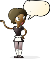caricatura, mujer, en, sirvienta, disfraz, con, burbuja del discurso png
