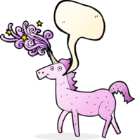 unicornio mágico de dibujos animados con burbujas de discurso png