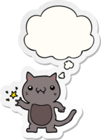 cartoon cat scratching with thought bubble as a printed sticker png