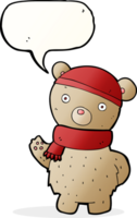 cartoon teddy bear in winter hat and scarf with speech bubble png