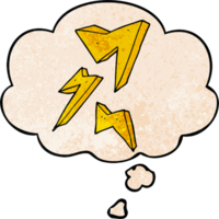 cartoon lightning bolt with thought bubble in grunge texture style png