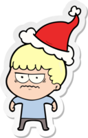 hand drawn sticker cartoon of a annoyed man wearing santa hat png