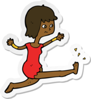 sticker of a cartoon happy woman kicking png