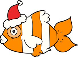 hand dragen linje teckning av en exotisk fisk bär santa hatt png