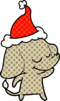 mano disegnato comico libro stile illustrazione di un' sorridente elefante indossare Santa cappello png