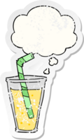 cartoon fizzy drink with thought bubble as a distressed worn sticker png