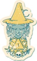 Retro Tattoo Style crying elf witch with natural one D20 roll png