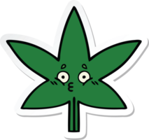 pegatina de una linda hoja de marihuana de dibujos animados png