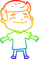 rainbow gradient line drawing of a happy cartoon man with open arms png