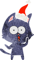 funny hand drawn retro cartoon of a cat wearing santa hat png