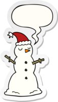 dessin animé bonhomme de neige avec discours bulle autocollant png