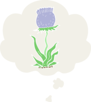 dibujos animados salvaje flor con pensamiento burbuja en retro estilo png