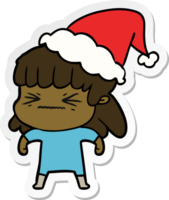 hand- getrokken sticker tekenfilm van een vrouw vervelend de kerstman hoed png