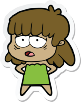 sticker of a cartoon tired woman png