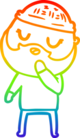 rainbow gradient line drawing of a cartoon man with beard png