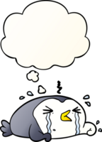 cartoon crying penguin with thought bubble in smooth gradient style png