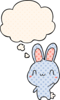 cartoon rabbit waving with thought bubble in comic book style png