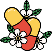 tatouage dans traditionnel style de pilules et fleurs png