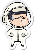 distressed sticker of a cartoon stressed astronaut png