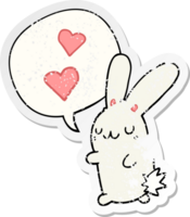 dessin animé lapin dans l'amour avec discours bulle affligé affligé vieux autocollant png