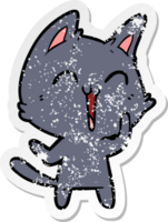 distressed sticker of a happy cartoon cat png