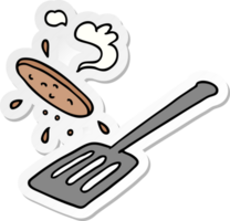 hand drawn sticker cartoon doodle of a burger being flipped png