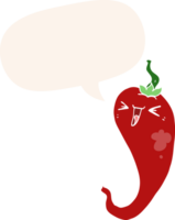 cartoon hot chili pepper with speech bubble in retro style png