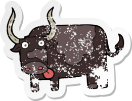 retro distressed sticker of a cartoon bull png