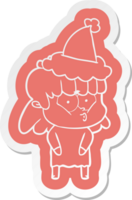 peculiar desenho animado adesivo do uma assobio menina vestindo santa chapéu png