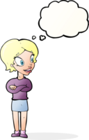 cartoon pretty woman with thought bubble png