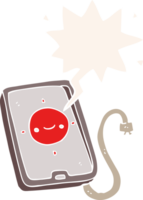 cartoon mobile phone device with speech bubble in retro style png