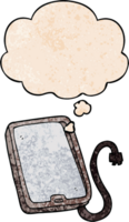 cartoon computer tablet with thought bubble in grunge texture style png