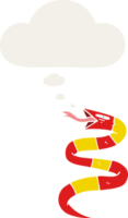 cartoon snake with thought bubble in retro style png