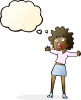 cartoon frightened woman with thought bubble png