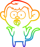 rainbow gradient line drawing of a cartoon shocked monkey png