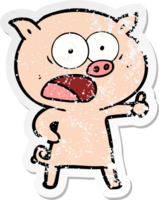 distressed sticker of a cartoon pig shouting png