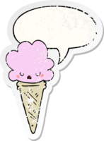 cartoon ice cream with face with speech bubble distressed distressed old sticker png