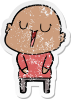 distressed sticker of a happy cartoon bald man png