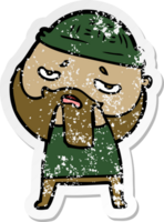 distressed sticker of a cartoon worried man with beard png