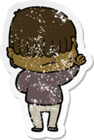 distressed sticker of a cartoon boy with untidy hair png