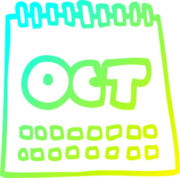 cold gradient line drawing of a cartoon calendar showing month of october png