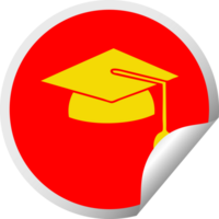 circular peeling sticker cartoon of a graduation cap png