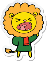 sticker of a cartoon lion in winter clothes png