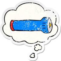 cartoon torch with thought bubble as a distressed worn sticker png