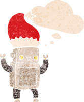 desenho animado Natal robô com pensamento bolha dentro grunge angustiado retro texturizado estilo png