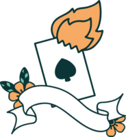traditional tattoo with banner of a flaming card png