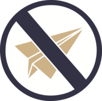 flat color retro cartoon of a no paper aeroplane sign png